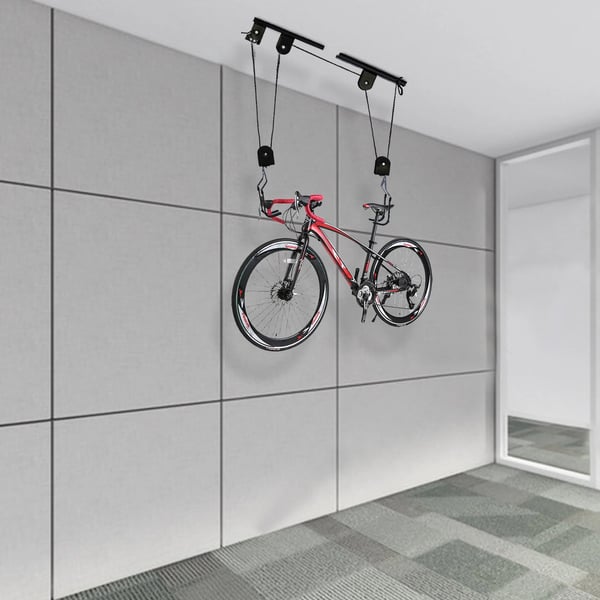 Cykelhejs, Heavy-Duty Pulley System, Loftmonteret Opbevaring,sort