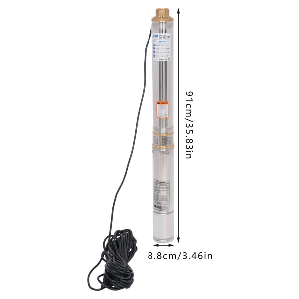 Undervandsbrøndpumpe, 750W Effekt, 2850o/min Hastighed, 70m Maksimal Løft, 20m Kabellængde, Rustfrit Stål Konstruktion