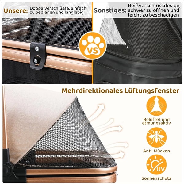 Kæledyrstransportør, Maksimal belastning 20 kg, Carbonstålramme, 4 hjul med stødabsorbering, Inkluderede sikkerhedssnore til kæledyr