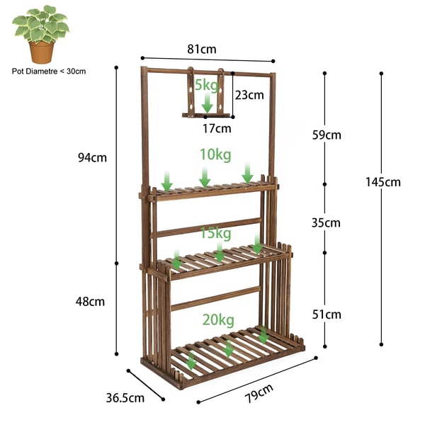 Plantebord, Fyrretræsmateriale, 3 Niveauer, Vægtkapacitet 20kg Nederste Niveau, Tilpasselig Brug, Pladsbesparende Design