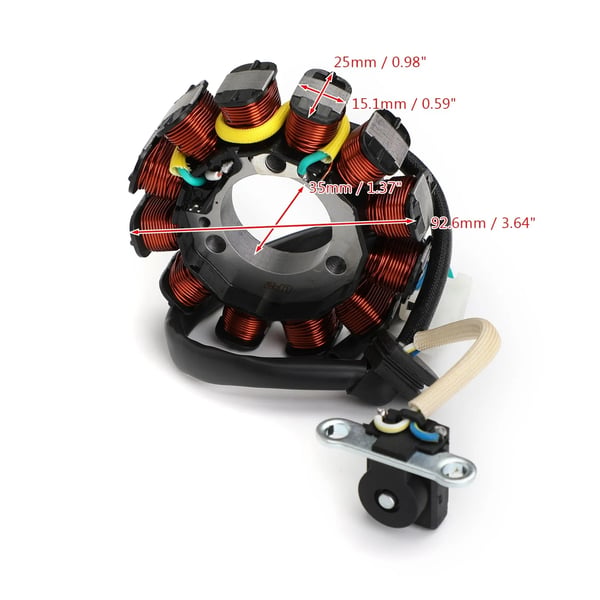 Generator Stator Spole, Indvendig Diameter 35 mm, Udvendig Diameter 92,6 mm, Pol Tykkelse 25 mm, Pol Bredde 15,1 mm, 12 Poler