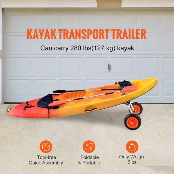 Kayak Trailer Vogn, 280 lbs Kapacitet, All-Terrain Solide Dæk,280lbs