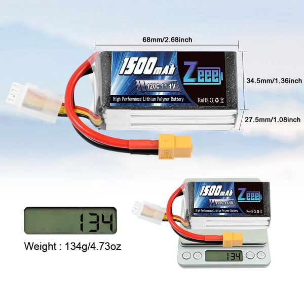 LiPo-batteri, 3S 11.1V, 1500mAh, 120C,3S 120C 1500 XT60