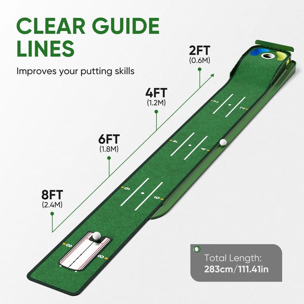 Golf Putting Mat, Automatisk Bold Hentning, Klare Vejledende Linjer,grøn