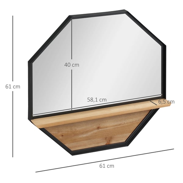 Væg Spejl, Dekorativt Design, Opbevaringshylde,61X8.4X61 cm, Sort