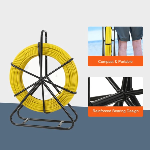 Fisketape Stænger, Glasfiber Materiale, 130 m Længde, 6 mm Diameter, Ikke-ledende, Korrosionsbestandig