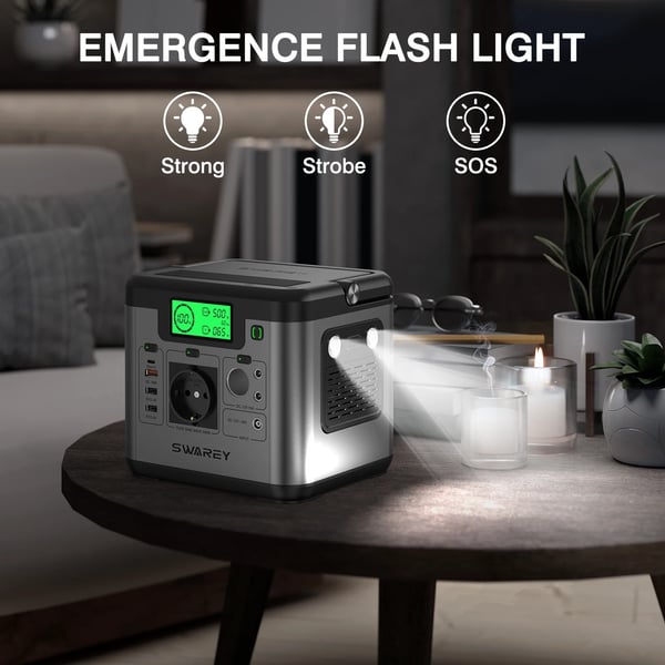 Strømafbryder, 500W Nominel Effekt, 1000W Overspændingsbeskyttelse, 518Wh Kapacitet, Oplader 9 Enheder, CE Certificeret