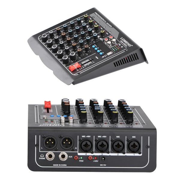 Lomeho Audio Mixer, 6 Kanavaa, Bluetooth-vastaanotin, USB-soitto ja tallennus,musta