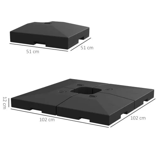 Paraplyholder, HDPE Plastik, Dimensioner L51 x B51 x H12 cm, Vægt 2,4 kg, Kapacitet 30 kg (sand), Kompatibilitet Standard Paraplystænger