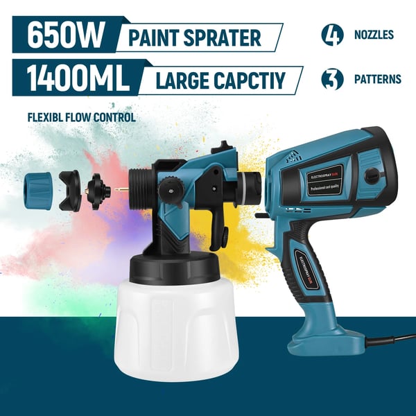 Elektrisk Spraypistol, 1400mL Beholder, Justerbare Spraymønstre,Blå