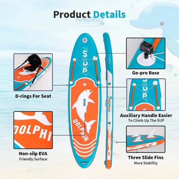 Oppustelig Stand Up Paddle Board, Holdbart PVC, Skridsikkert Dæk,SUPFW08C