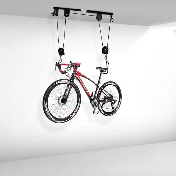 Cykelhejs, Heavy-Duty Pulley System, Loftmonteret Opbevaring,sort