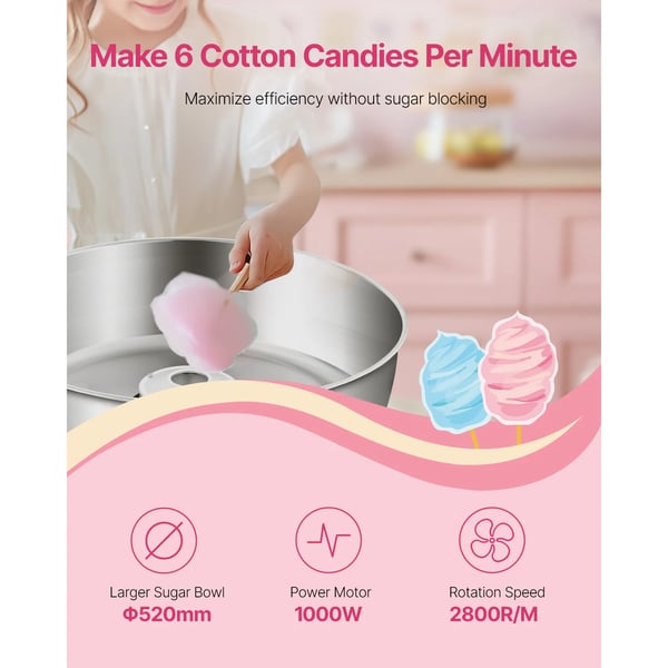 Zuckerwatte Maskine, 1000W Motor, Temperaturkontrol,Blå