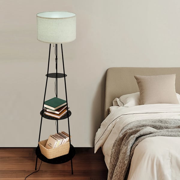 Gulvlampe, 3-niveau hylde, E27 sokkel,Beige