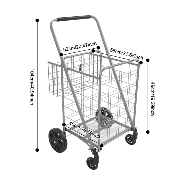 Dobbelt Kurv Indkøbsvogn, 50 kg Belastningsevne, Ergonomisk Design