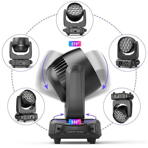 LED Moving Head Light, Høj Lysstyrke 15W RGBW, Fleksibel Zoomfunktion,1STK, EU stik
