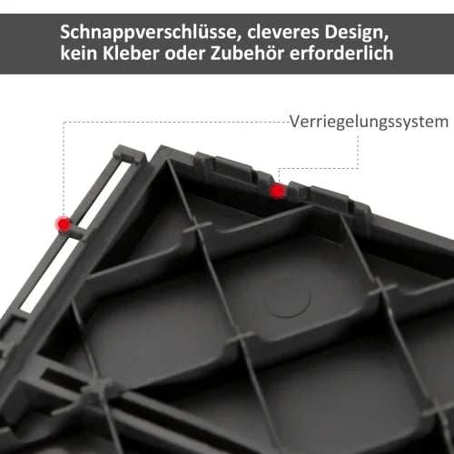 Balkontiles, Genanvendt polypropylen, 30 cm x 30 cm x 2 cm, Dækning 0,81 m², Vægt 2,7 kg, Skridsikker overflade