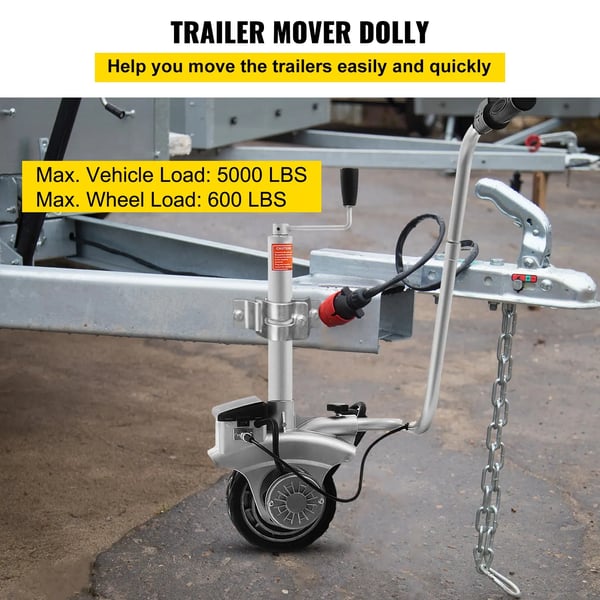 Motoriseret Trailer Jockey Hjul, 12V / 350W, Maksimal Kørebelastning 5000 lbs, Dækdiameter 8 tommer, Justeret Klemhøjde 12,6 tommer - 16,5 tommer