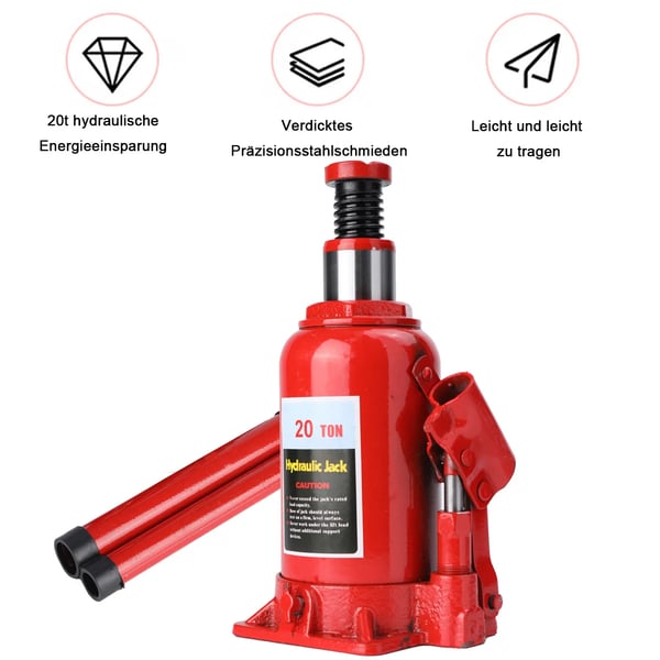 Hydraulisk Jack, 20 tons Kapacitet, Rustfrit Stål Materiale, Minimum Højde 22 cm, Maksimum Højde 41 cm, Vægt 6.3 kg