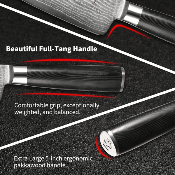 Santoku-veitsi, korkeahiilinen teräs, mukava Pakkapuukahva,7 tuumaa