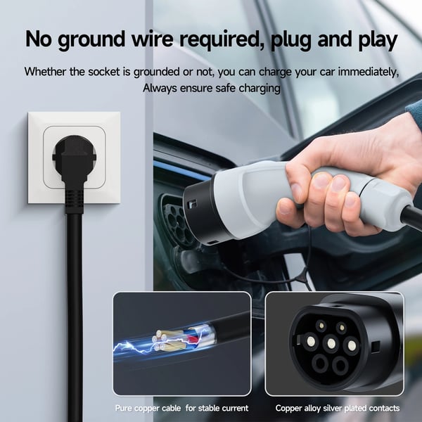 Bærbar EV-lader, Smart App Kontrol, Justerbar Strøm,22kw type2 5m