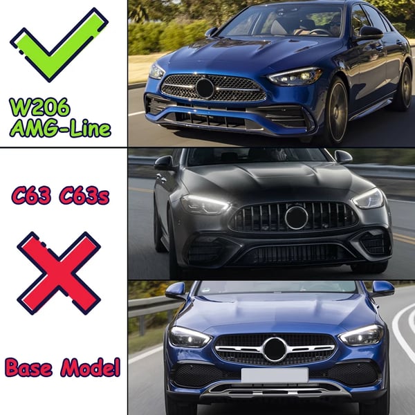 Front Splitter Lip, Højkvalitets ABS-plastik, 2,4 tommer højde x 5,5 tommer bredde x 60 tommer længde, Kompatibel med Mercedes Benz C Class W206 S206