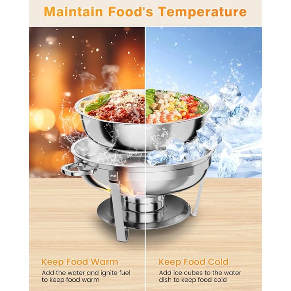 Chafing Dish Sæt, 5 Quart Kapacitet, Rustfrit Stål Konstruktion,4stk