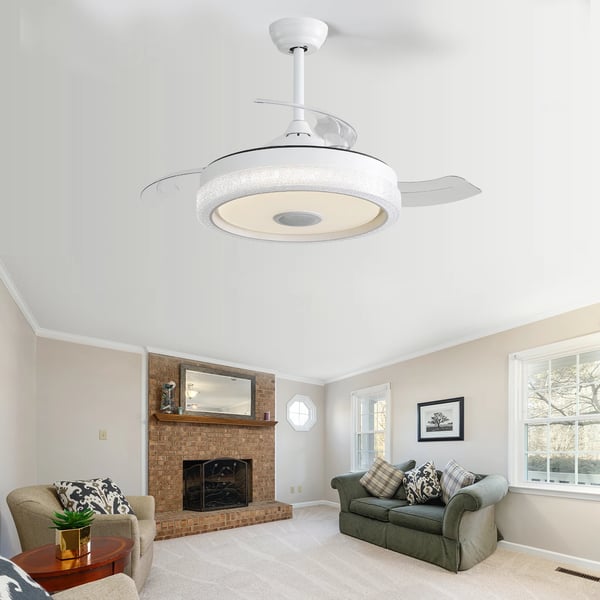 Moderne Loftventilator, DC Motor, Justerbar LED-belysning, hvid, 30W, 220 V