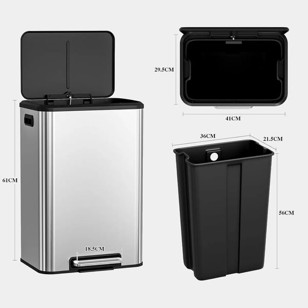 Soptunna, 40L kapacitet, mjukstängande lock, Silver