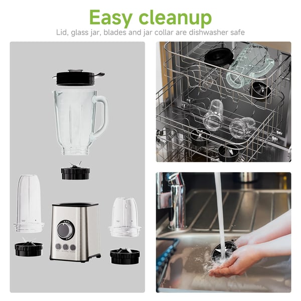 Smoothie Blender, 1300W Motor, 6-Kops Glasbeholder,EU stik, TB003