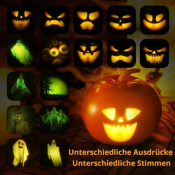 Halloween Græskar Projektionslampe, 16 Animationer, Indbygget Højttaler, Lydeffekter,orange