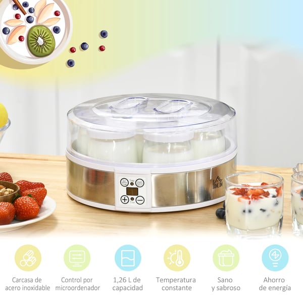 Yoghurtmaskine, 1260 ml Total Kapacitet, 20W Effekt, Timer 1-48t, Temperaturinterval 25-50°C, AC 220V-240V