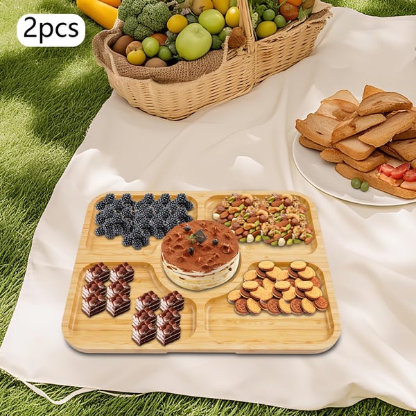 Charcuterie Board Sæt, 5-Kompartments Design, Nem at Rengøre,Log Farve