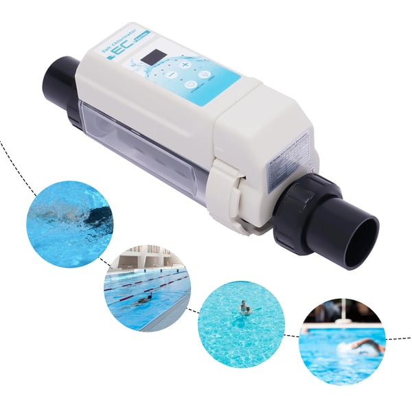 Klorinator, 8g/h klorudgang, egnet til 50m³ svømmebassiner, 220V/110V spænding, dimensioner 38,7*15,2*12,2 cm, saltindhold 2700-4500 PPM