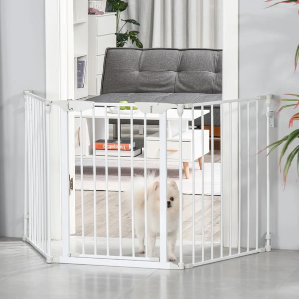 Hundebarriere, Foldbar 3-panel design, Sikker låsemekanisme,HVID, 180x74.5 cm