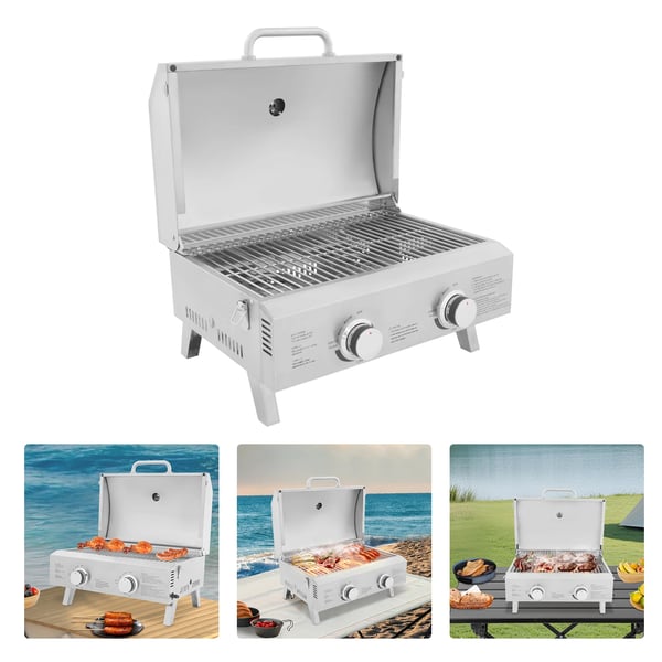 Gasgrill, Rustfrit Stål, Bærbar og Sammenklappelig,Sølv