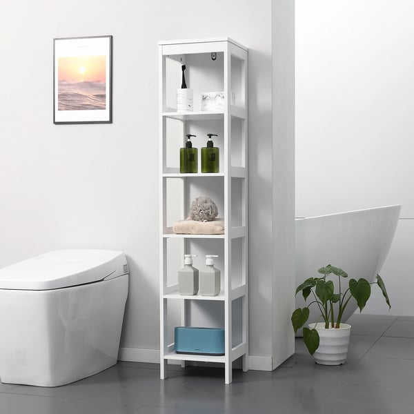Badeværelseshylde, Stående Design, Holdbar MDF Konstruktion,Hvid