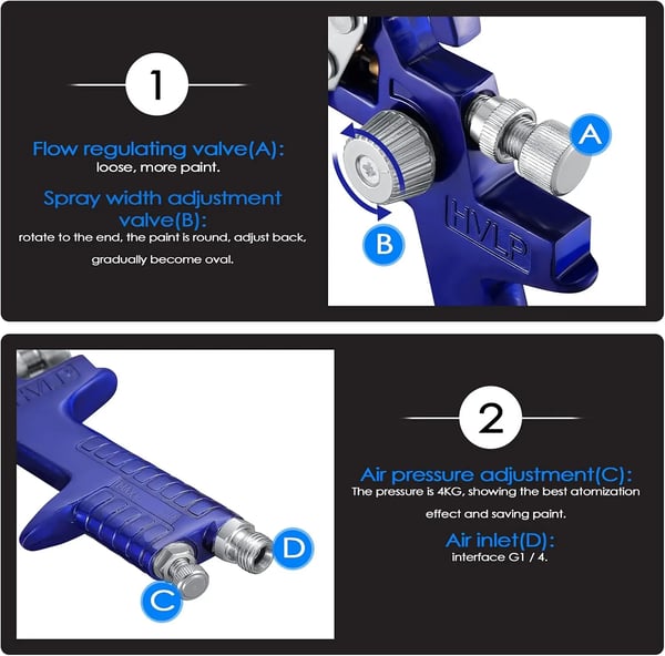 HVLP Spray Malerpistol, 600ml Beholder, Justerbar Flow Kontrol,Guld