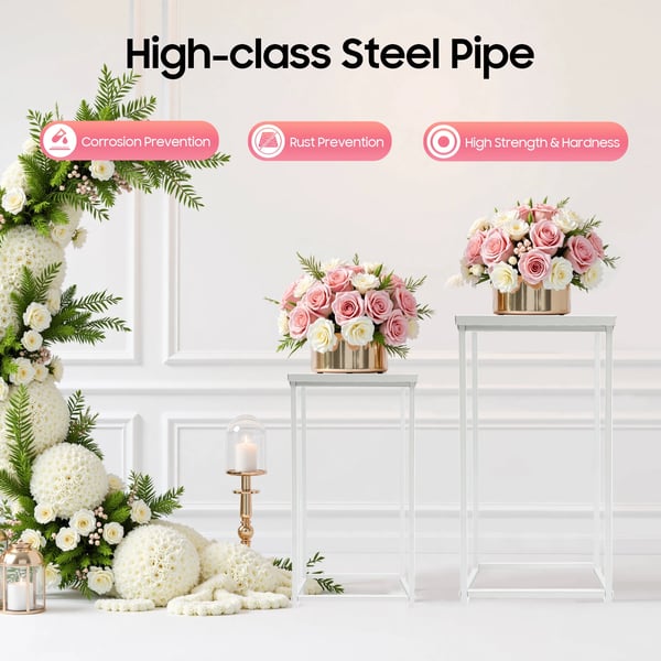Blomsterstande, Stålrørsmateriale, Dimensioner: 23x23x45cm til 31x31x90cm, Antal varer: 4, Belastningskapacitet: 10-15kg hver, Samling påkrævet