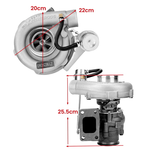 Turbine Turbocharger, Længde 30 CM, Bredde 28 CM, Højde 24 CM, Vægt 10 KG, Kompatibel med 1.5L til 2.5L Motorer