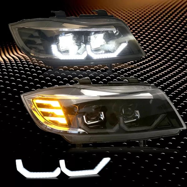 Forlygtesamling, Kompatibel med BMW E90 Halogen Refit E91 3 Serie 2005-2008, Dobbelt U-Halo LED Design, Nem Installation,par LHD