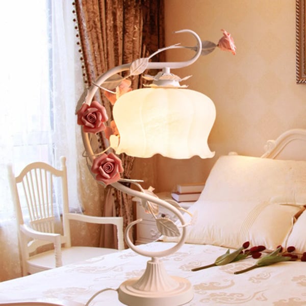 Sengebordslampe, Blomsterdesign, Energi Effektiv LED,Hvid