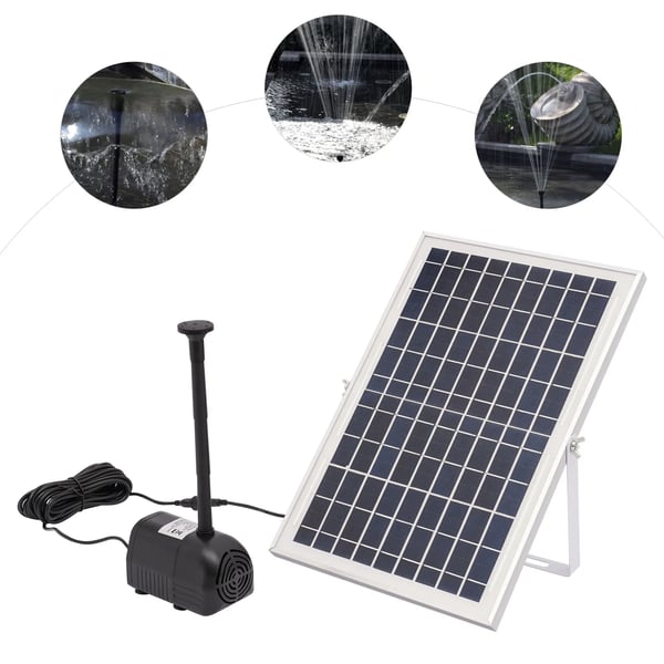 Solbrønd Pumpe, 10W Solpanel, Maksimal Vandhøjde 200 cm, Maksimal Flow Rate 1000 L/h, Børsteløs Pumpe Indgang DC 6-24V, Nettovægt 1,36 kg