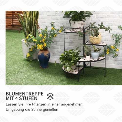 Blomstetrappe, Metalramme, 64L x 64B x 72H cm, Maksimal belastning 15 kg, 4 hylder, Sammenklappeligt design