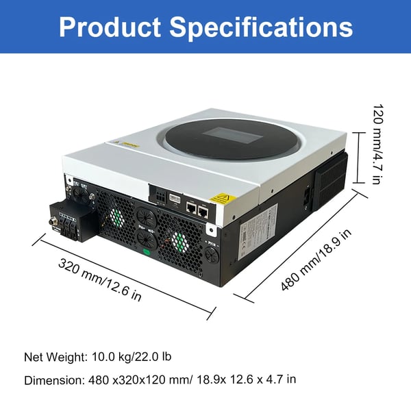 Off Grid Inverter, Indbygget Wi-Fi, 120A Solcelle Laderegulator,220-240VAC, 6KW BMS WIFI, 48VDC