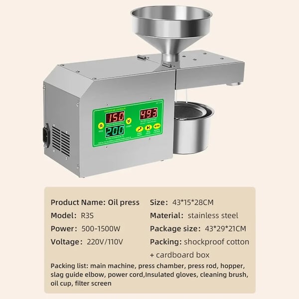 Oliepresse, Intelligent Temperaturkontrol, Kompakt Husholdningsdesign,R3S