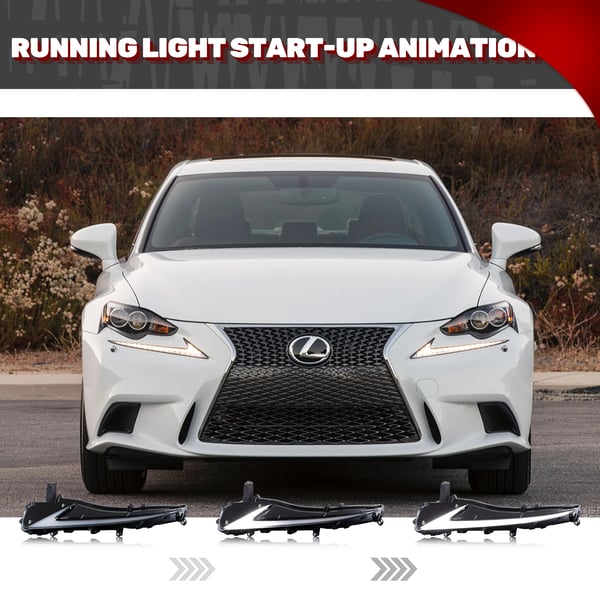 LED Dagskørelys, 12V, Vandtæt IP67, DOT Certificeret, Kompatibel med Lexus IS250 IS350 IS200t IS300 ISF, Nem Installation