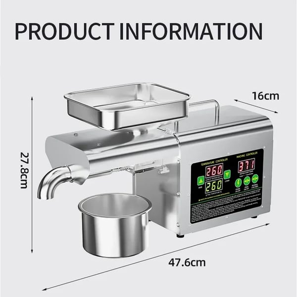 Oliepresse, Automatisk Temperaturregulering, Rustfrit Stål Design,T2S