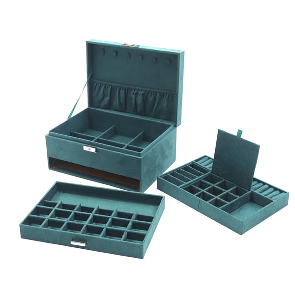 Smykkeskrin Organizer, Tre-lags Design, God Kapacitet,mørkegrøn