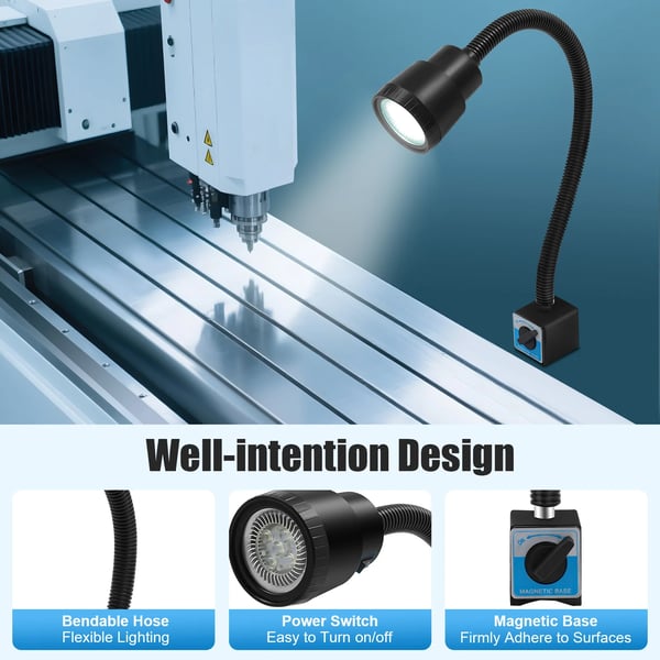 LED Arbejdslampe, Magnetisk Base, Fleksibel Slange,sort